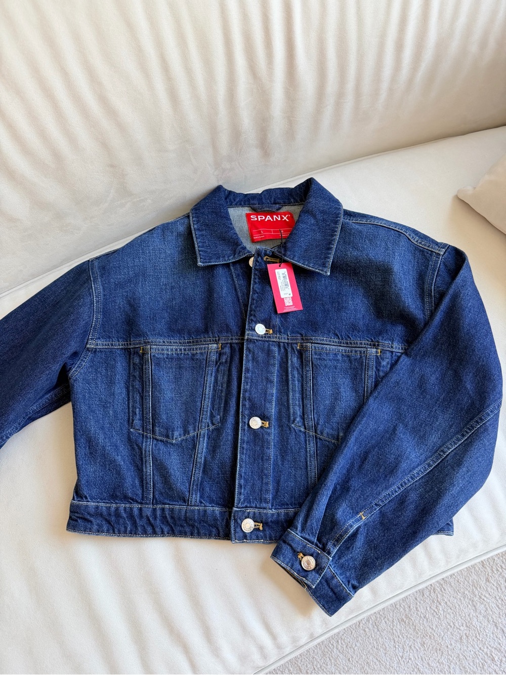 SPANX Indigo Denim Jacket with Red Tag